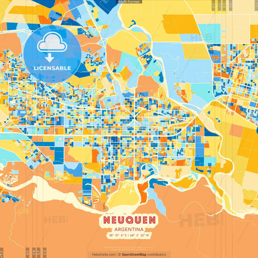 Neuquen, Argentina blue and orange vector art map template