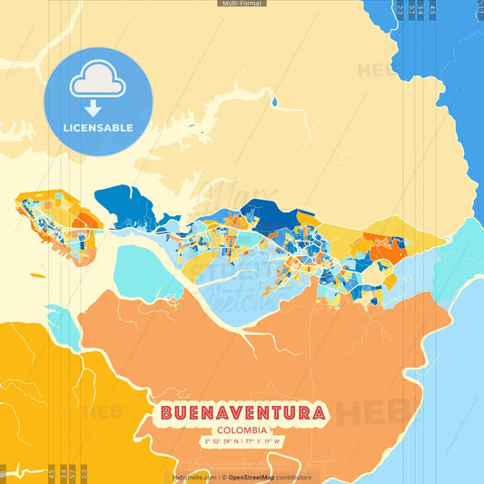 Buenaventura, Colombia blue and orange vector art map template