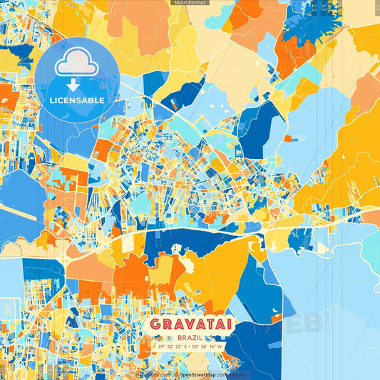 Gravatai, Brazil blue and orange vector art map template