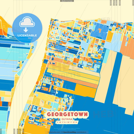 Georgetown, Guyana blue and orange vector art map template