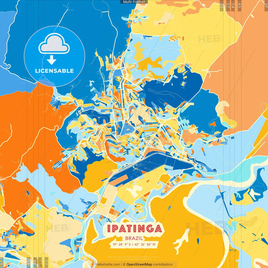 Ipatinga, Brazil blue and orange vector art map template