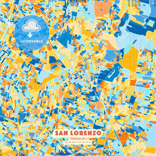 San Lorenzo, Paraguay blue and orange vector art map template