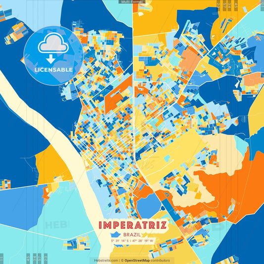 Imperatriz, Brazil blue and orange vector art map template