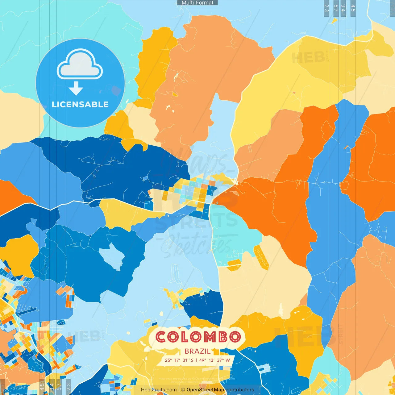 Colombo, Brazil blue and orange vector art map template