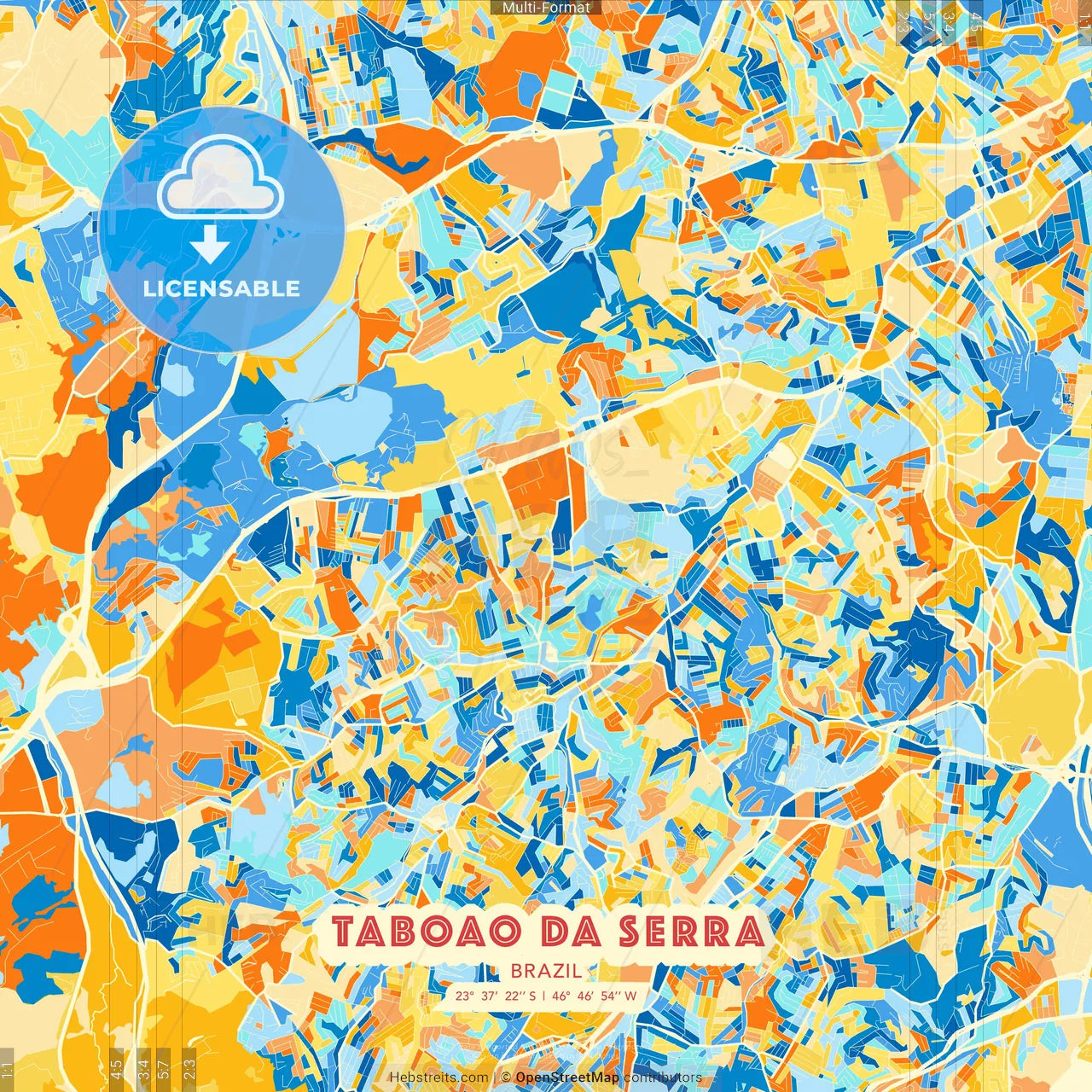 Taboao da Serra, Brazil blue and orange vector art map template