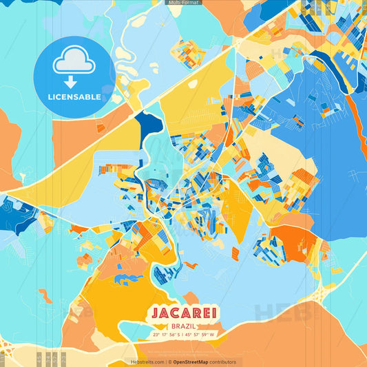 Jacarei, Brazil blue and orange vector art map template