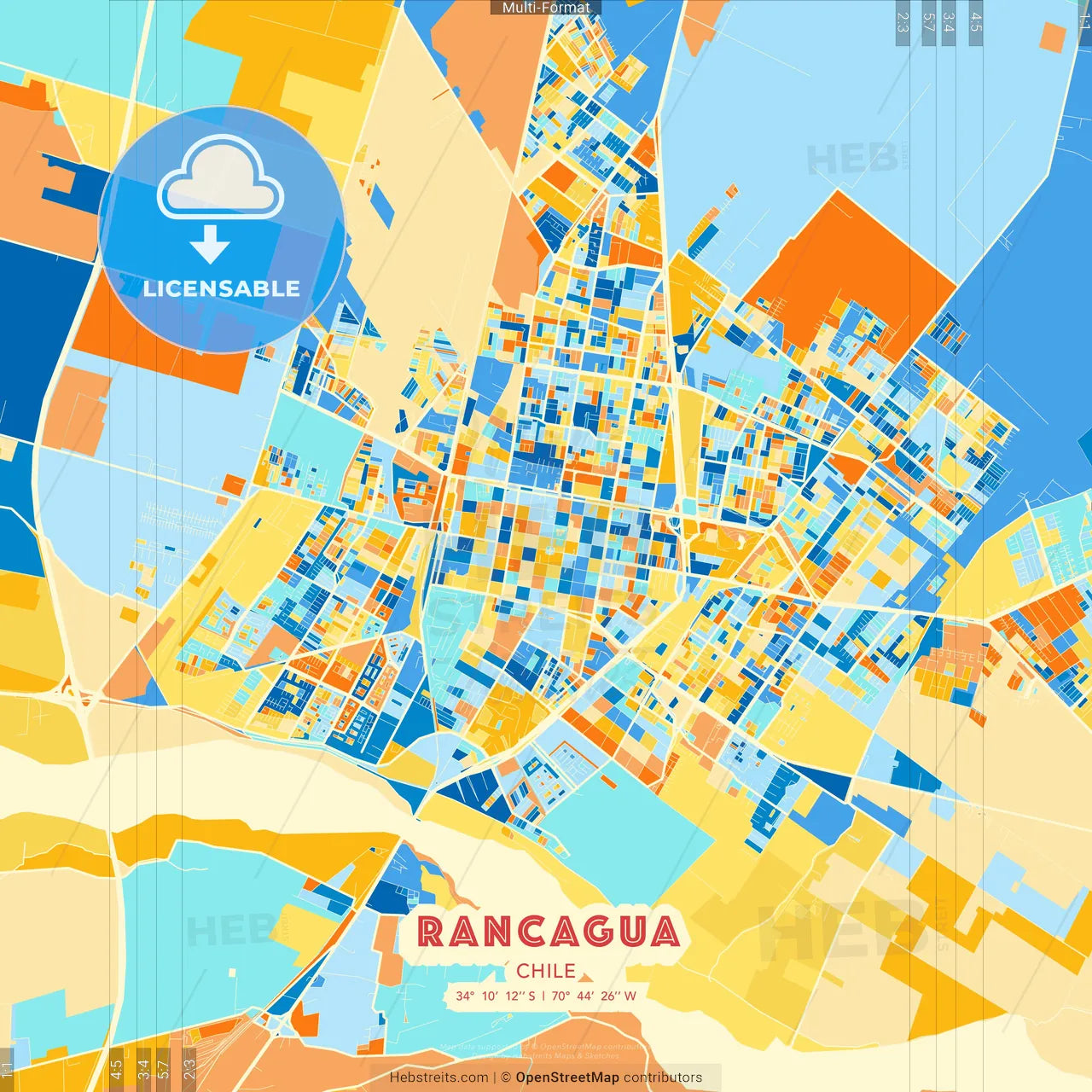 Rancagua, Chile blue and orange vector art map template