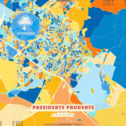 Presidente Prudente, Brazil blue and orange vector art map template