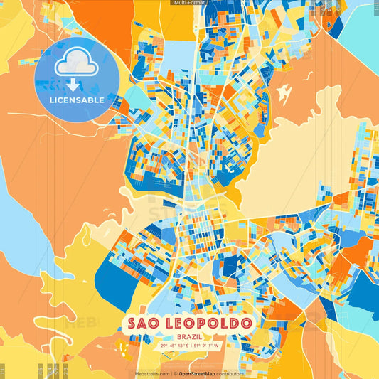 Sao Leopoldo, Brazil blue and orange vector art map template