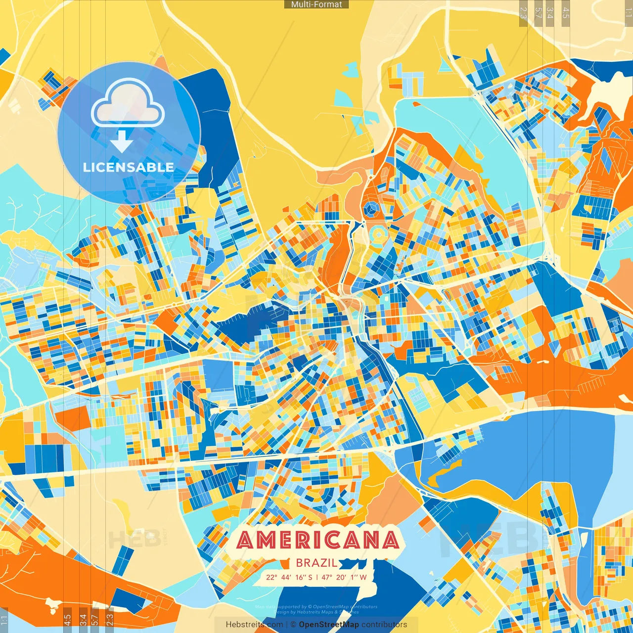 Americana, Brazil blue and orange vector art map template