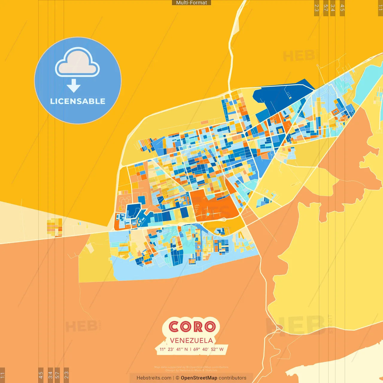 Coro, Venezuela blue and orange vector art map template