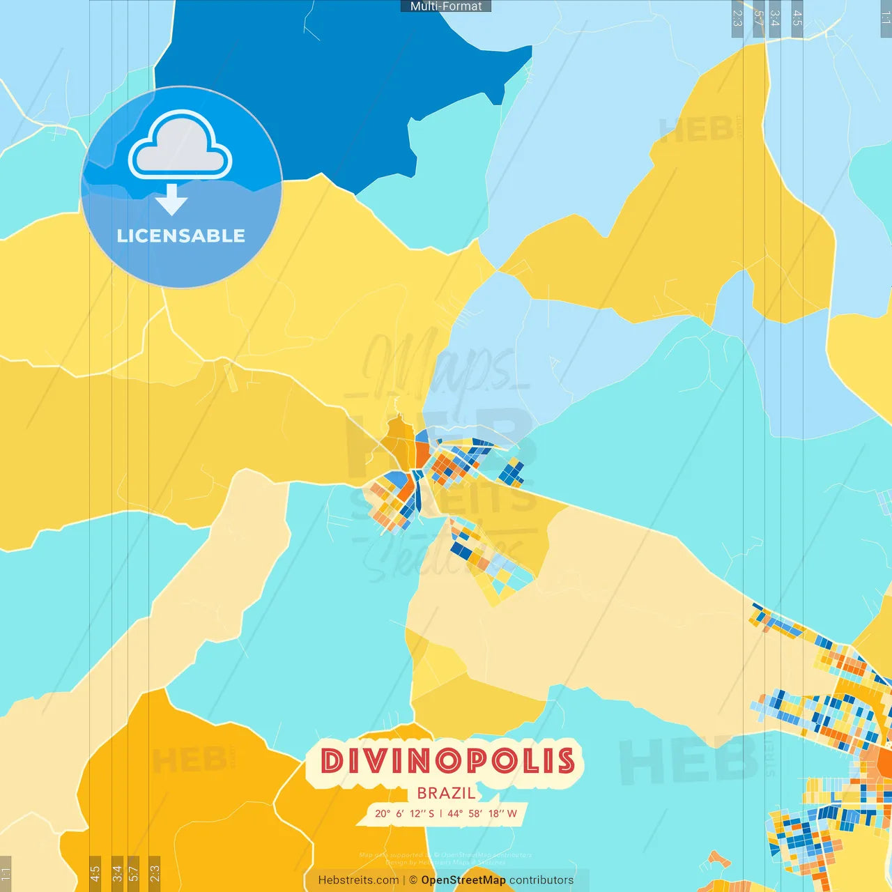 Divinopolis, Brazil blue and orange vector art map template