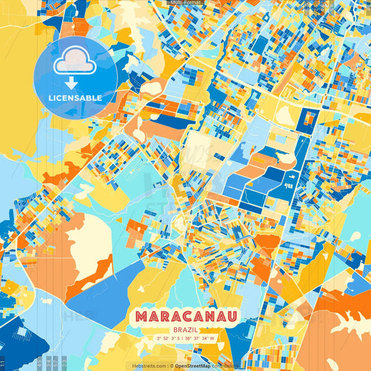 Maracanau, Brazil blue and orange vector art map template
