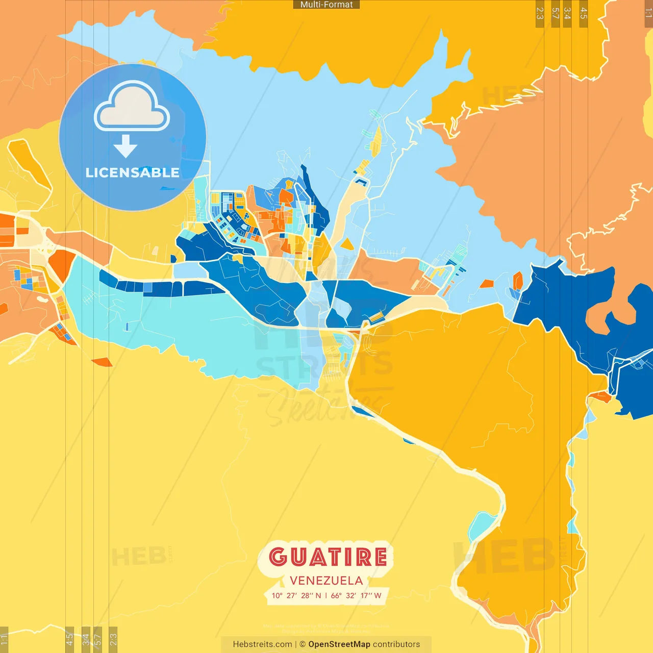 Guatire, Venezuela blue and orange vector art map template