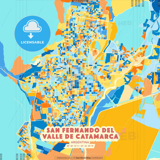 San Fernando del Valle de Catamarca, Argentina blue and orange vector art map template