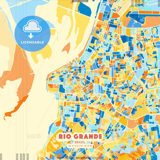 Rio Grande, Brazil blue and orange vector art map template