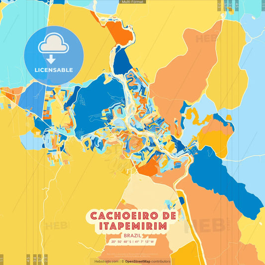Cachoeiro de Itapemirim, Brazil blue and orange vector art map template