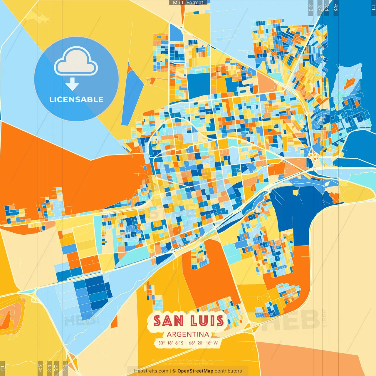 San Luis, Argentina blue and orange vector art map template