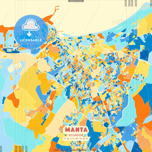 Manta, Ecuador blue and orange vector art map template