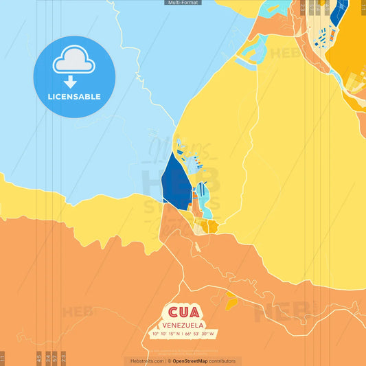 Cua, Venezuela blue and orange vector art map template