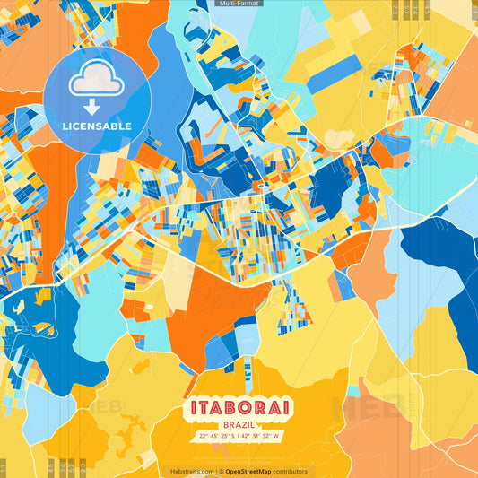 Itaborai, Brazil blue and orange vector art map template