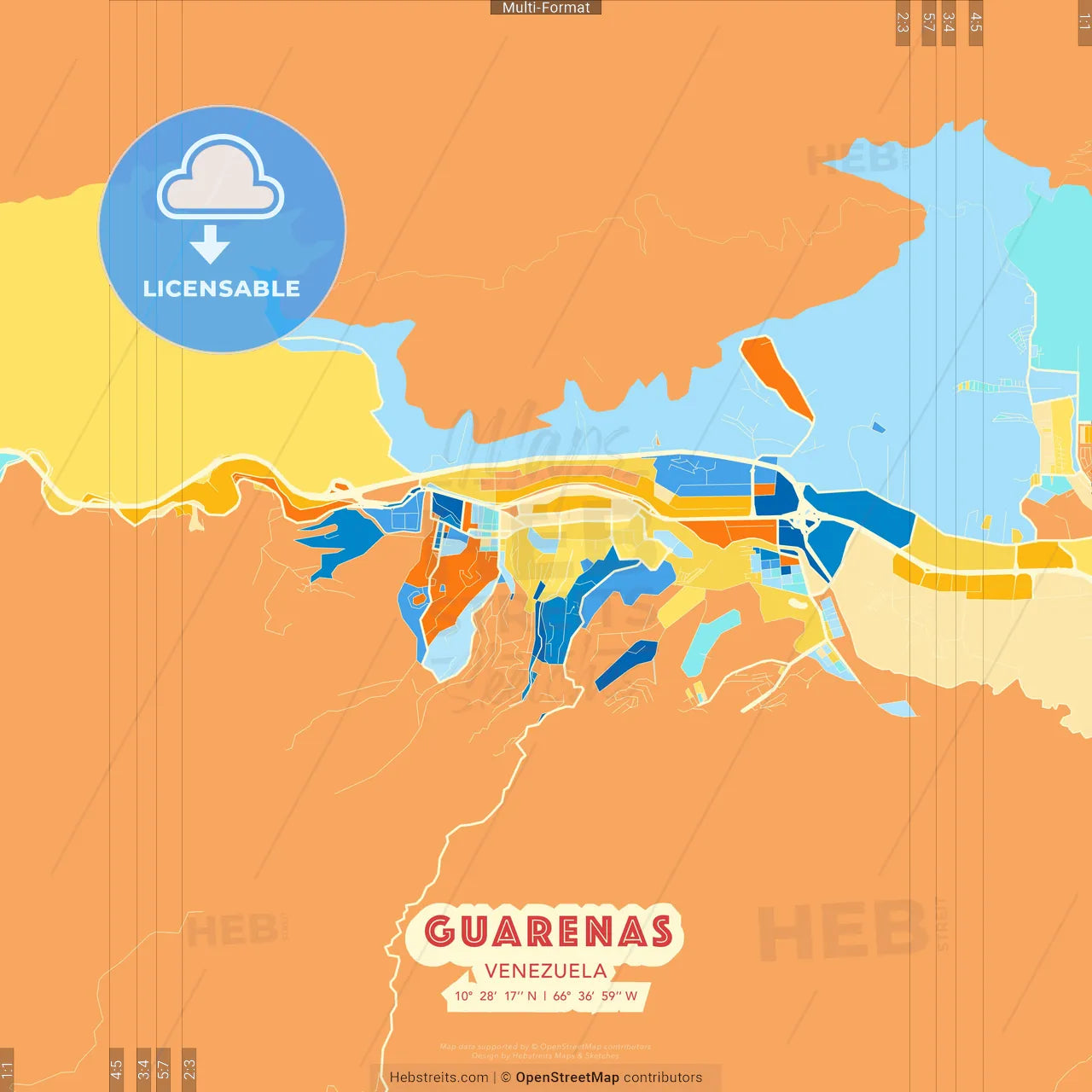 Guarenas, Venezuela blue and orange vector art map template