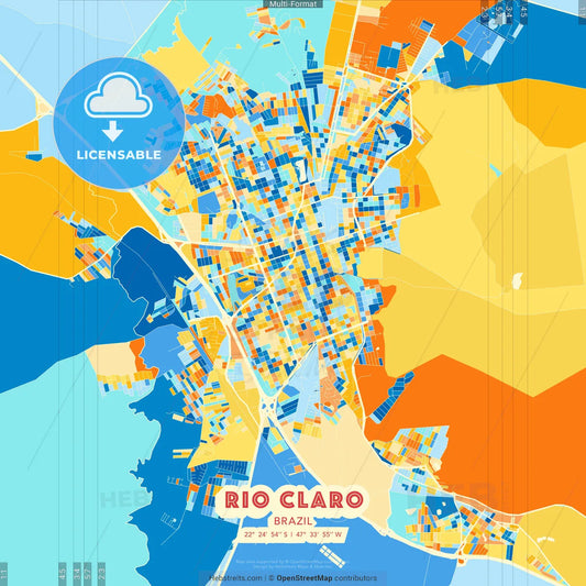 Rio Claro, Brazil blue and orange vector art map template