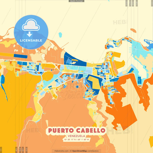 Puerto Cabello, Venezuela blue and orange vector art map template