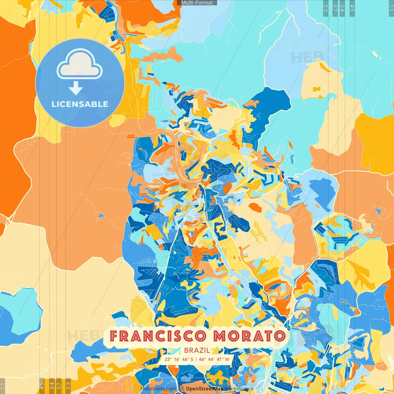 Francisco Morato, Brazil blue and orange vector art map template