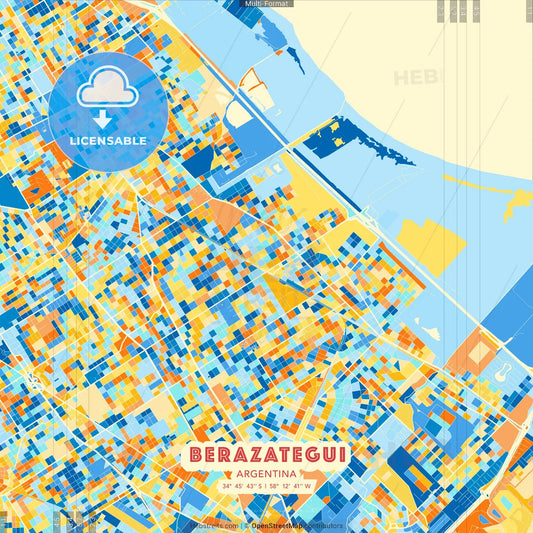 Berazategui, Argentina blue and orange vector art map template