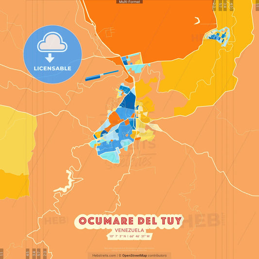 Ocumare del Tuy, Venezuela blue and orange vector art map template