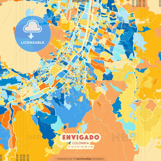 Envigado, Colombia blue and orange vector art map template