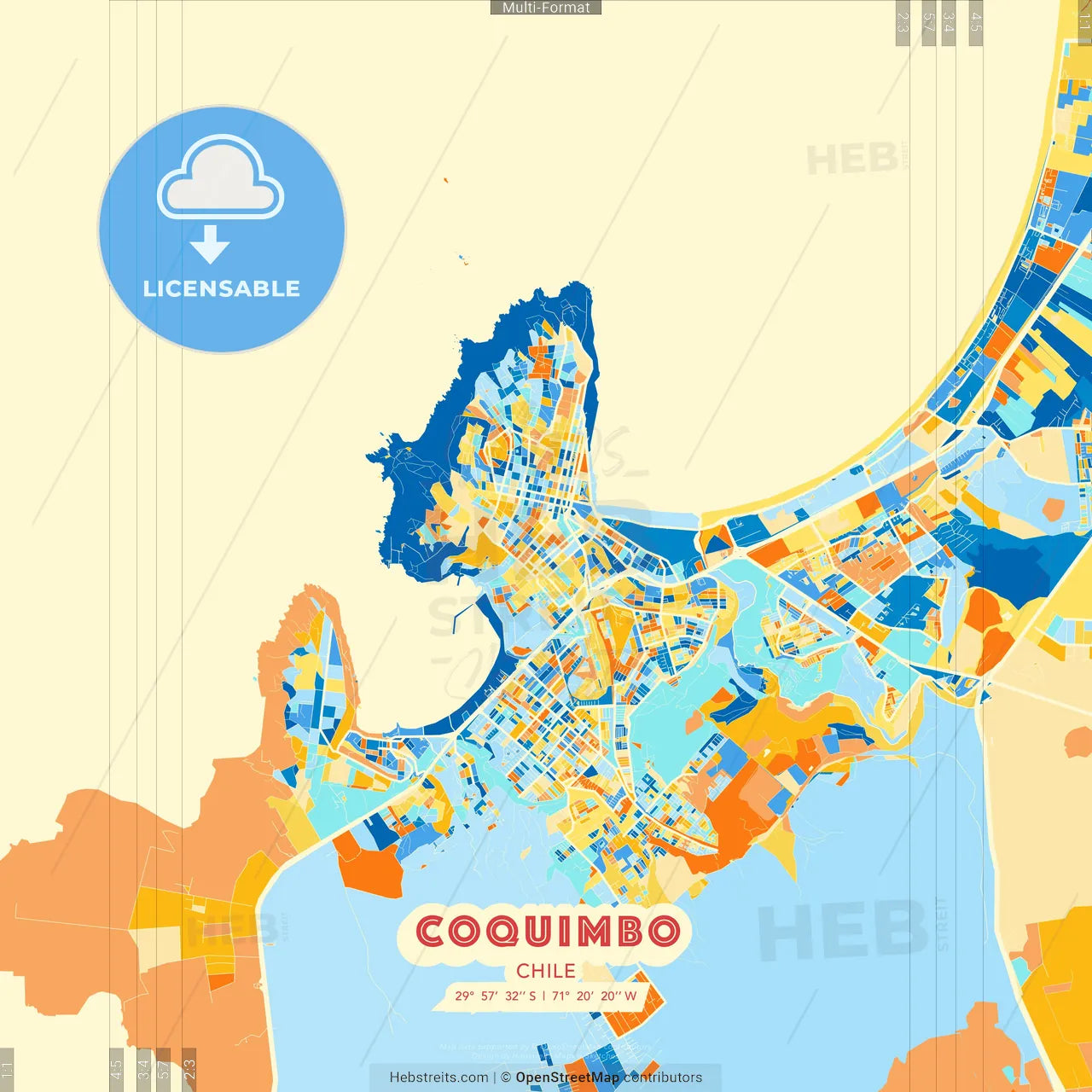 Coquimbo, Chile blue and orange vector art map template