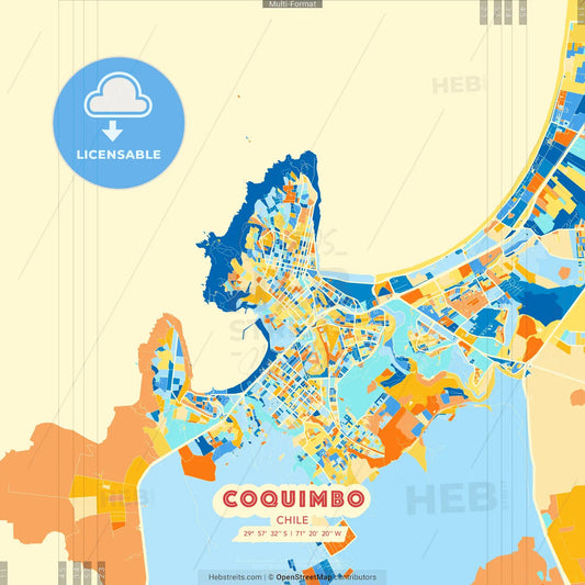 Coquimbo, Chile blue and orange vector art map template