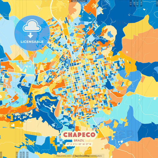 Chapeco, Brazil blue and orange vector art map template