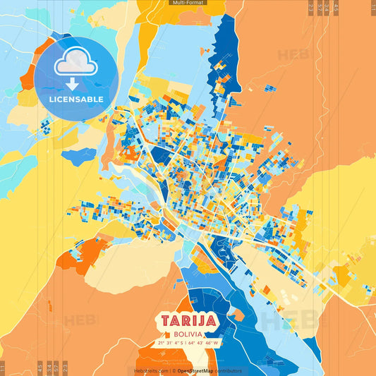 Tarija, Bolivia blue and orange vector art map template