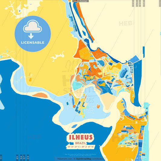 Ilheus, Brazil blue and orange vector art map template