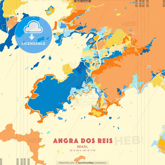 Angra dos Reis, Brazil blue and orange vector art map template