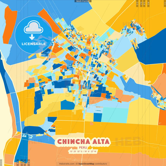 Chincha Alta, Peru blue and orange vector art map template