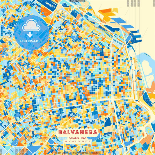 Balvanera, Argentina blue and orange vector art map template