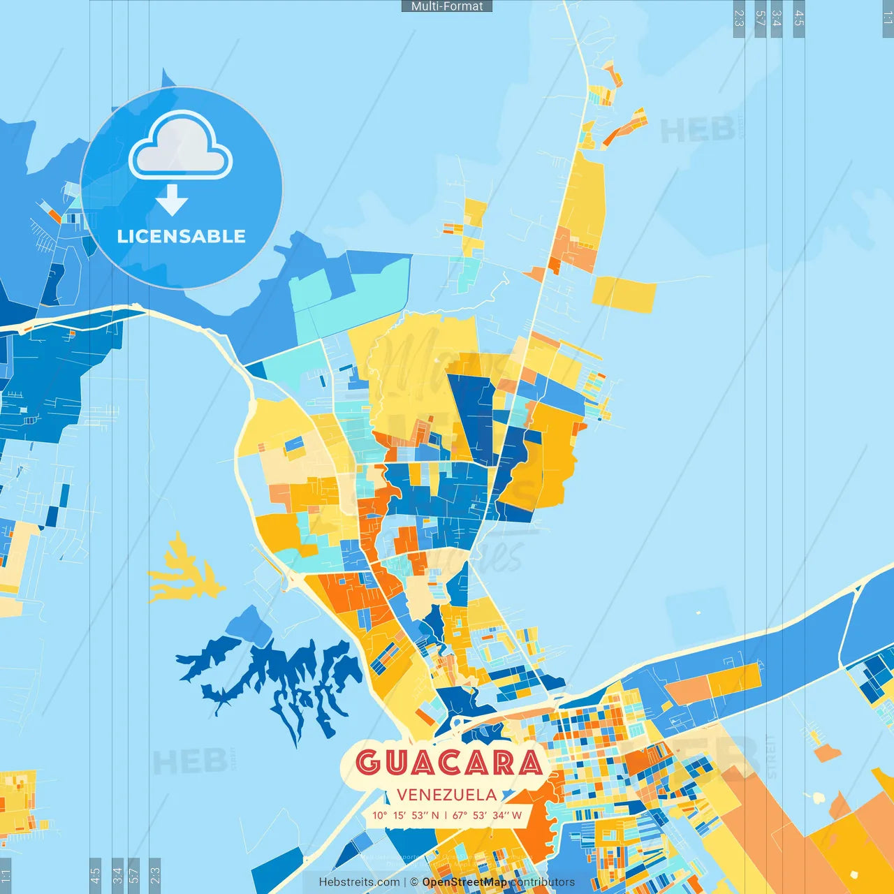 Guacara, Venezuela blue and orange vector art map template