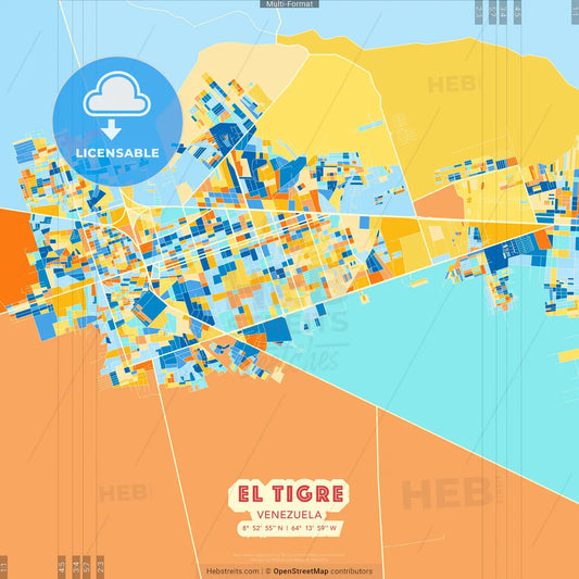 El Tigre, Venezuela blue and orange vector art map template