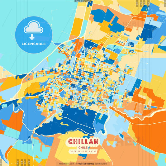 Chillan, Chile blue and orange vector art map template