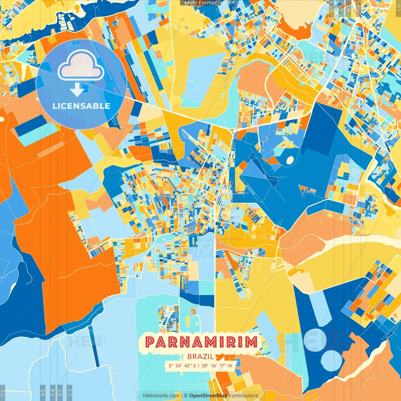 Parnamirim, Brazil blue and orange vector art map template