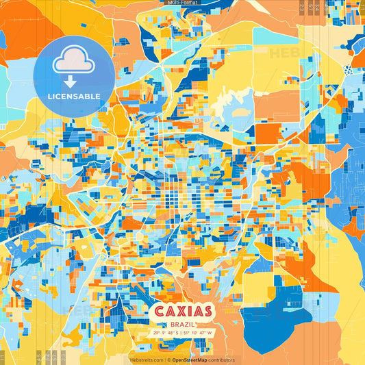 Caxias, Brazil blue and orange vector art map template