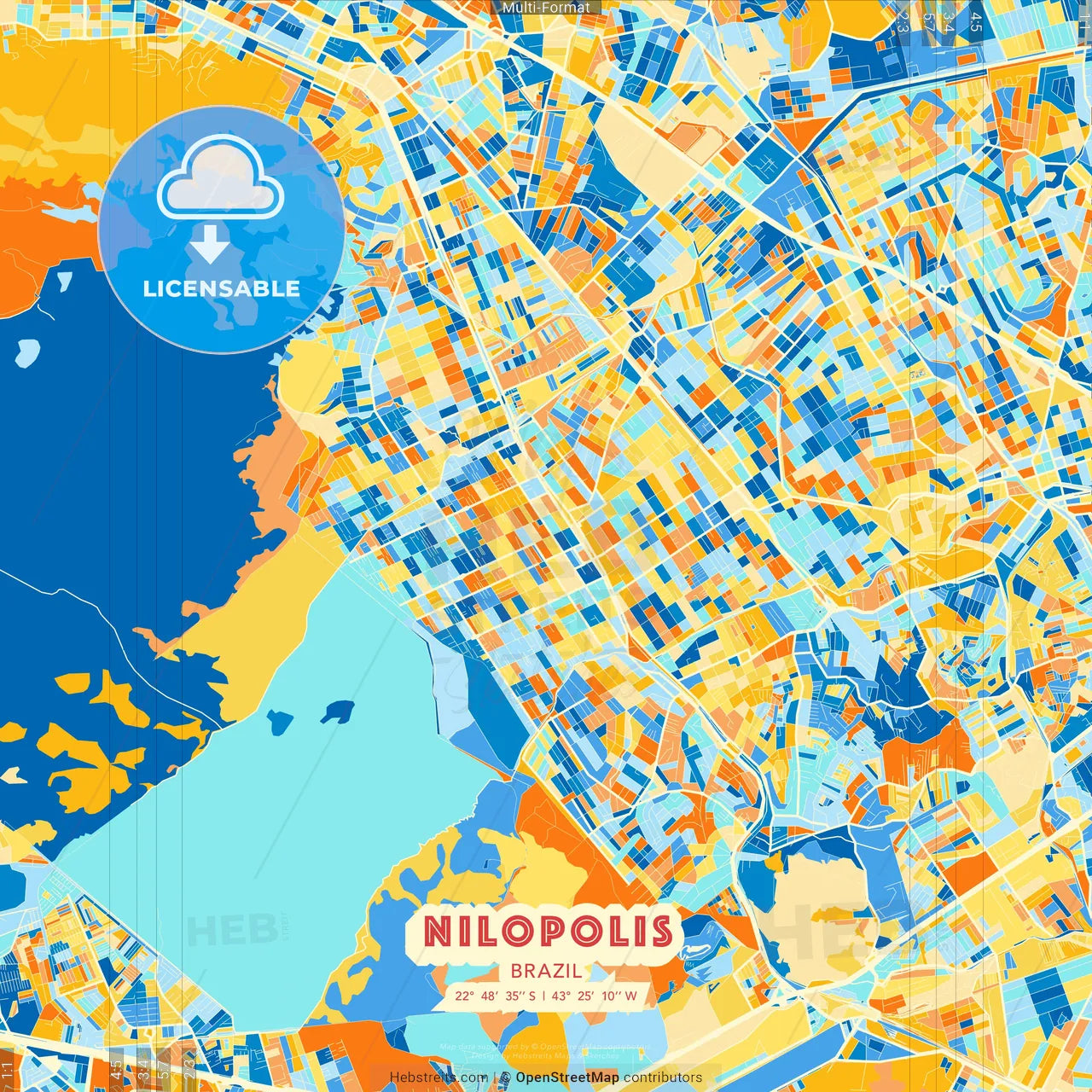 Nilopolis, Brazil blue and orange vector art map template