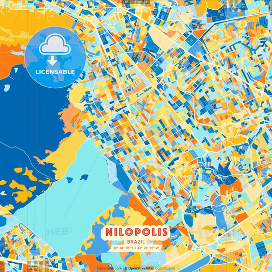 Nilopolis, Brazil blue and orange vector art map template