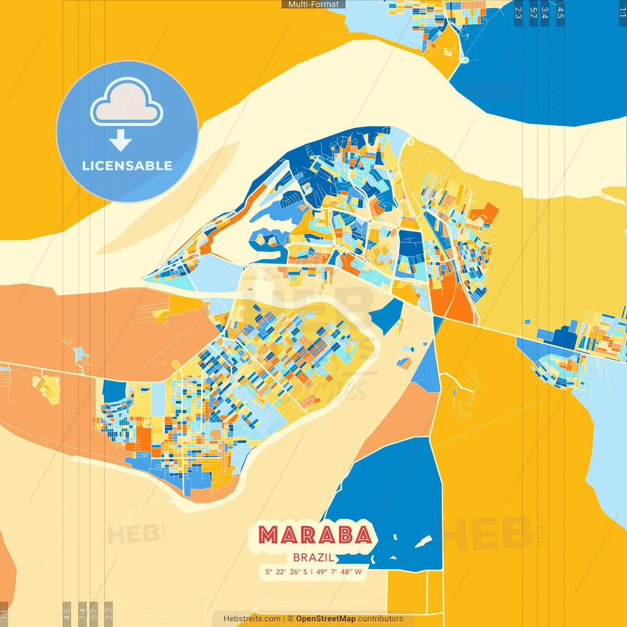 Maraba, Brazil blue and orange vector art map template