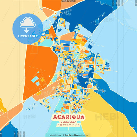 Acarigua, Venezuela blue and orange vector art map template