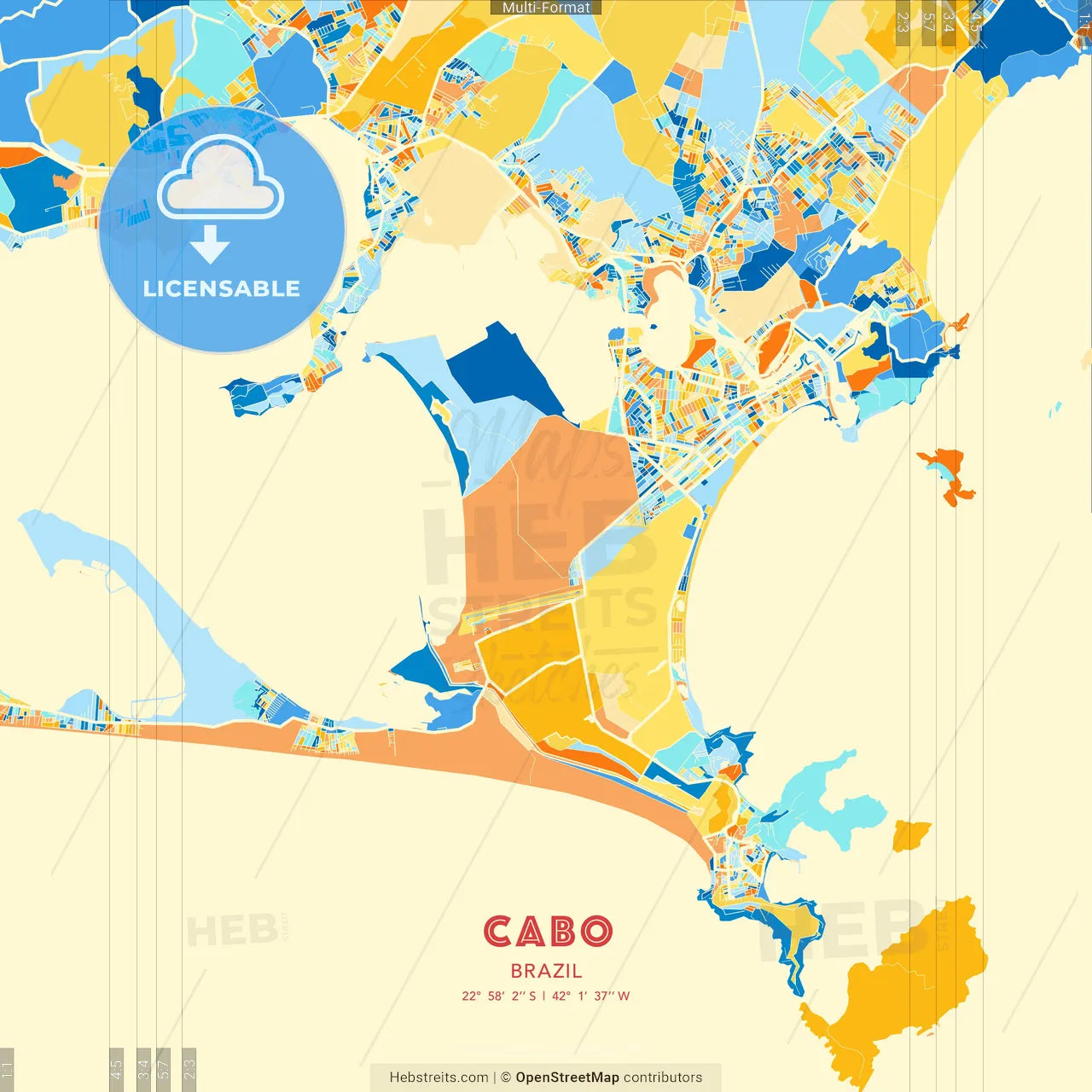 Cabo, Brazil blue and orange vector art map template